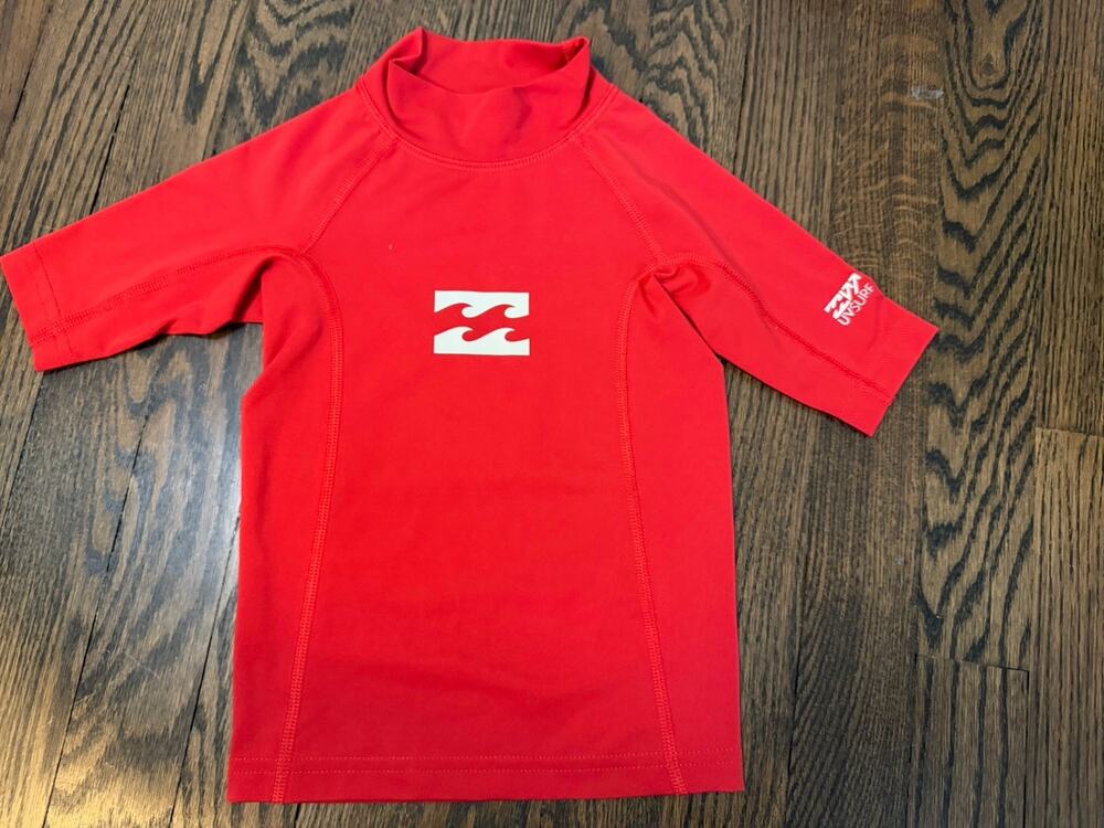 Billabong Sz 3T Red Short Sleeve Rash Guard Swim Shirt UPF 50